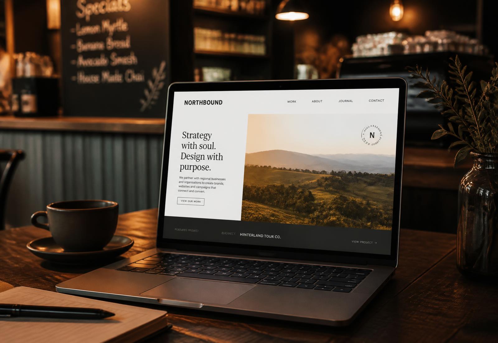 A Bendigo business website displayed on a laptop in a local cafe